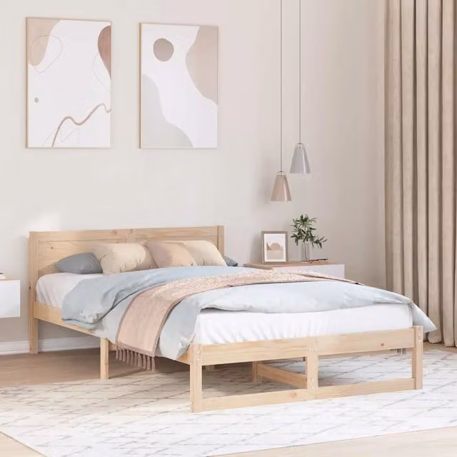 Struttura letto in pino massello naturale vidaXL con doghe in legno L: 135 cm, P: 190 cm
