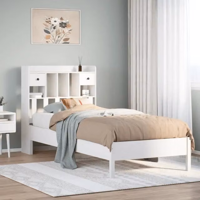 Letto con Libreria e Cassetti vidaXL in Legno di Pino Massello Bianco 90x190 cm