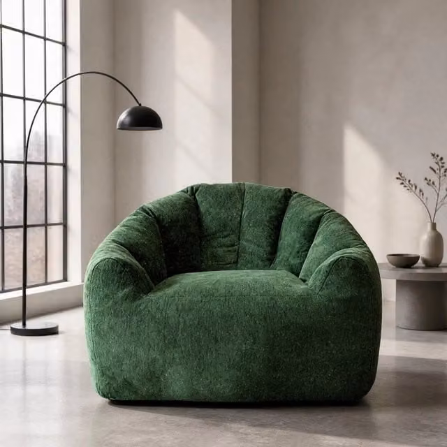 Pouf a sacco cilindrico Mivray in tessuto verde per soggiorno e camera da letto
