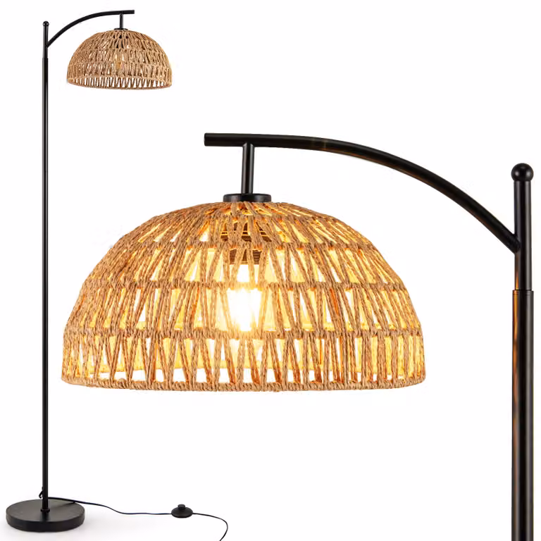 Lampada da terra COSTWAY, 160 cm, attacco E27, lampada da terra con paralume pendente e interruttore a pedale, lampada da terra
