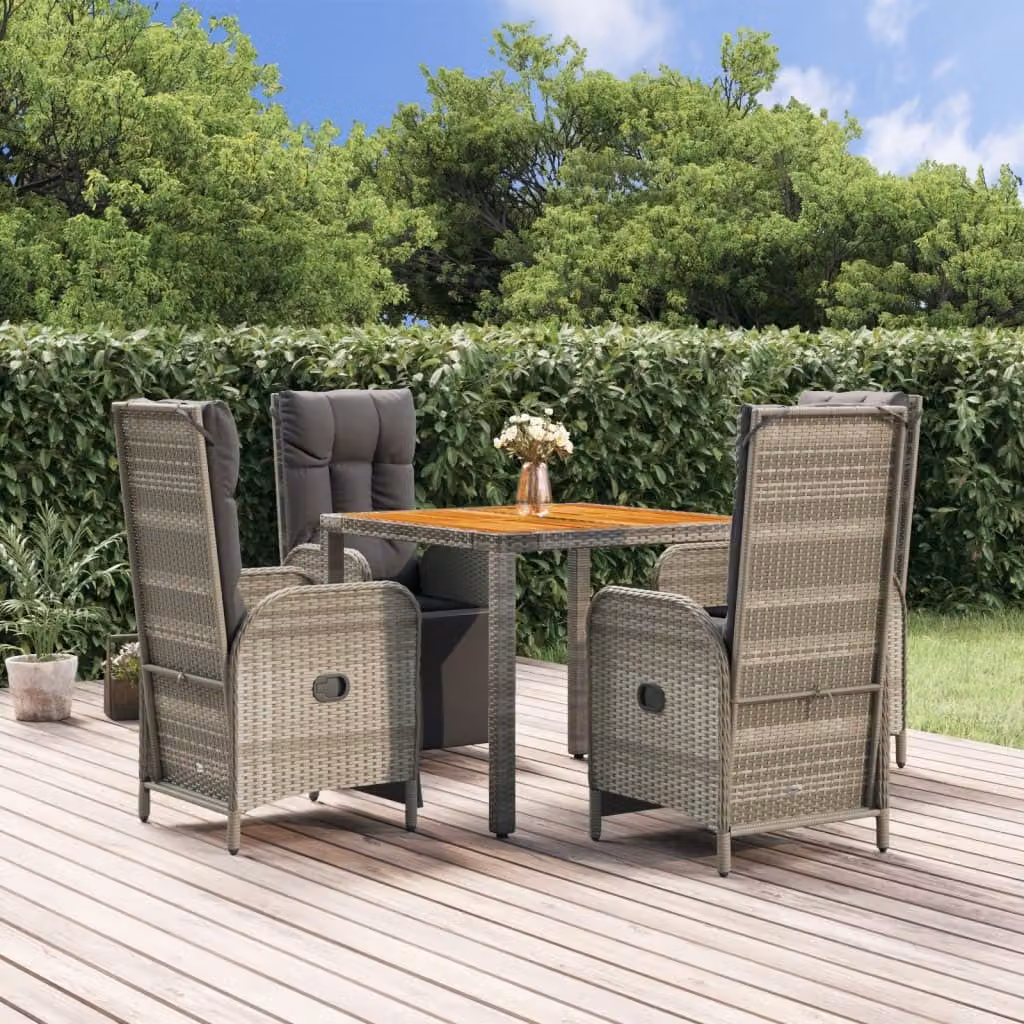 The Living Store Set da pranzo da giardino 5 pezzi con cuscini in poly rattan grigio