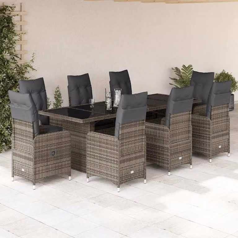 Set Bistrò da Giardino vidaXL 9 pz in Polyrattan e Vetro Grigio