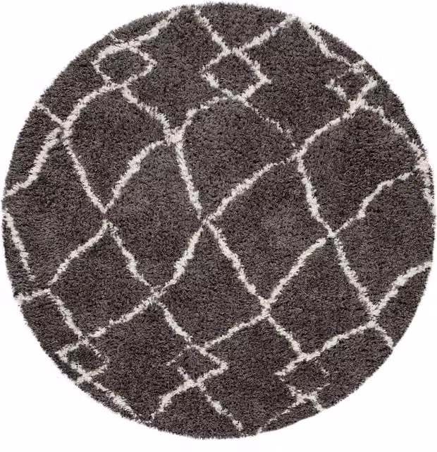 Tappeto rotondo a pelo alto Oregon grigio Diamante con frange, Diametro: 120 cm