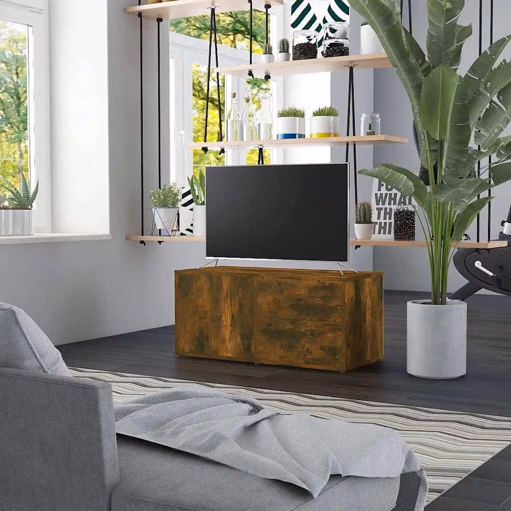 vidaXL Mobile Porta TV Moderno in Legno Rovere Fumo con Ruote L: 80 cm, P: 34 cm, H: 36 cm