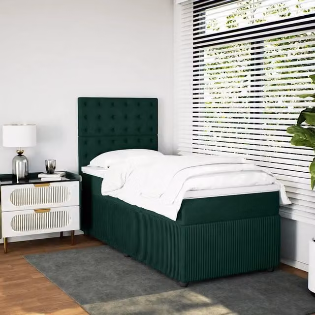 Letto moderno vidaXL con giroletto a molle e materasso ibrido in velluto verde scuro e bianco, L/P/H: 200 x 80 x 150,5 cm