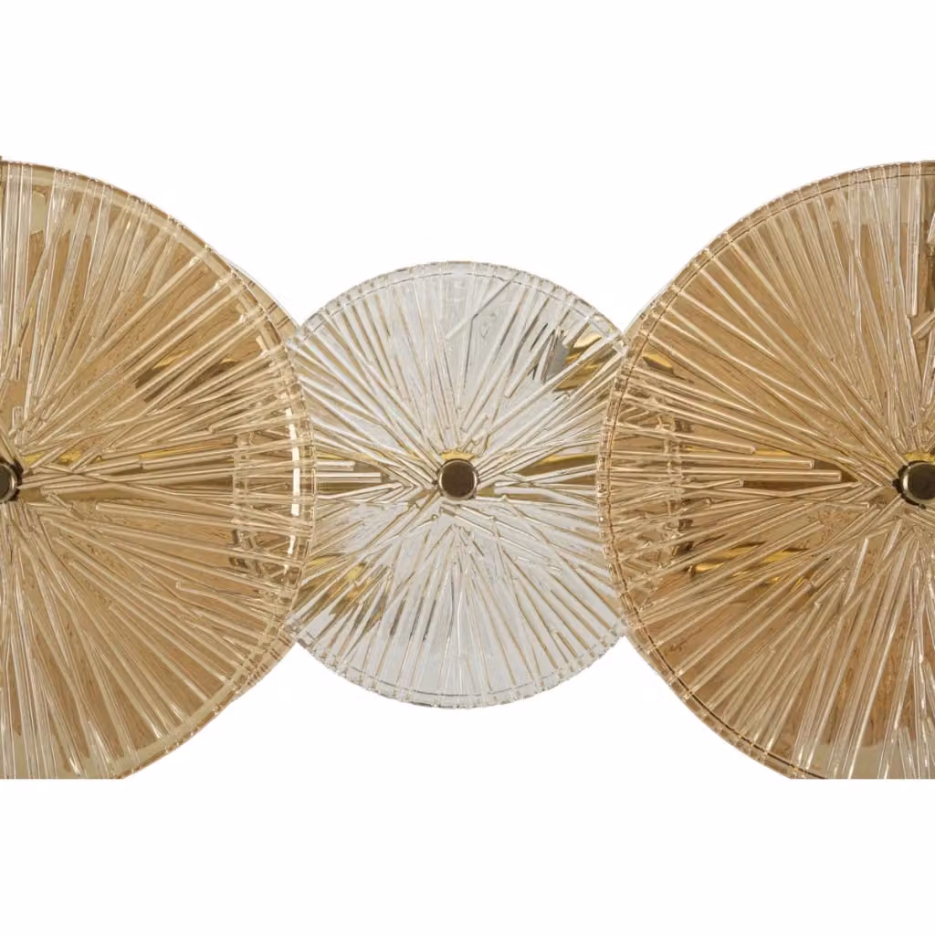 Lampadario Osaka moderno in metallo oro e vetro trasparente con dischi decorativi e altezza regolabile – 2