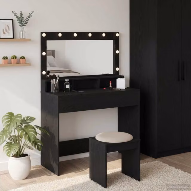 Tavolo da Trucco Moderno vidaXL in Rovere e Nero L: 100 cm, P: 41 cm, H: 135 cm