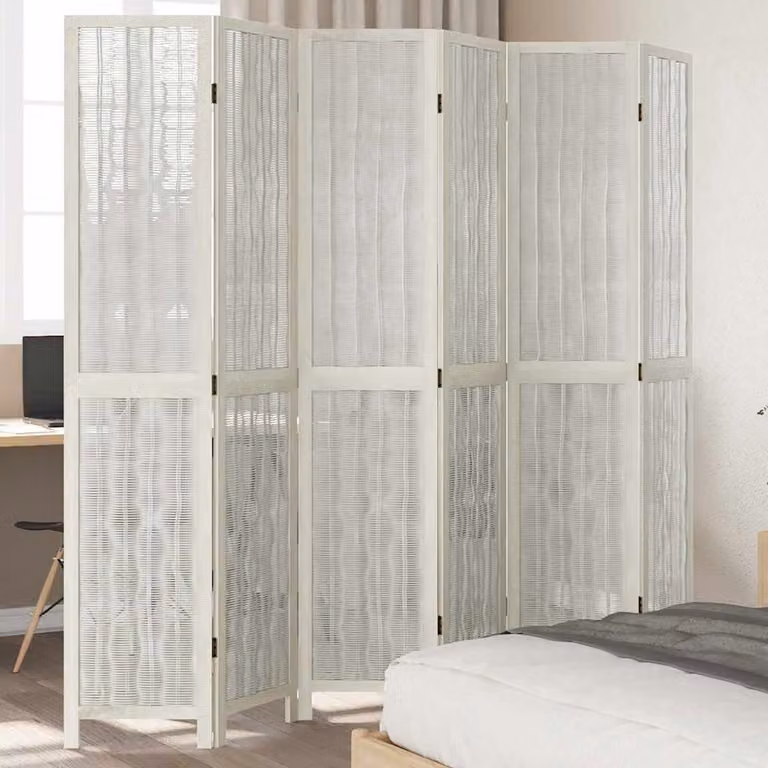 Divisorio Ambienti vidaXL con 6 Pannelli in Legno Massello di Paulownia Bianco