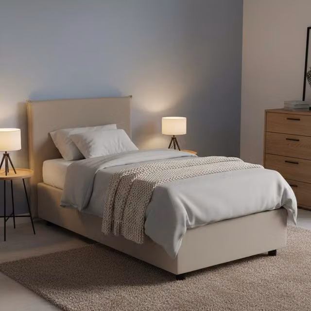 Letto Singolo Bernarda Talamo Italia con Materasso Incluso, Base a Alzata, Grigio e Beige, 90x190 cm