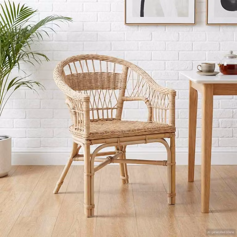 vidaXL Sedia Impilabile in Rattan con Braccioli, Colore Beige e Marrone, L 60 x P 60 x H 81 cm