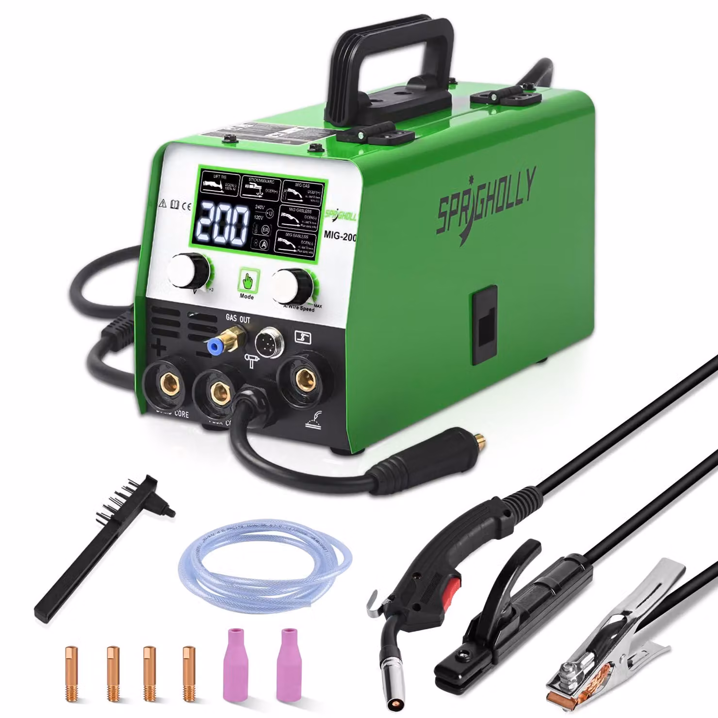 Saldatrice multifunzione 5-in-1, 200 A, 240 V, MIG/MAG/MMA/TIG (con accensione a sollevamento), tecnologia IGBT