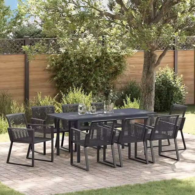 Set da pranzo per giardino e terrazzo vidaXL in polyrattan nero da 9 pezzi – 1
