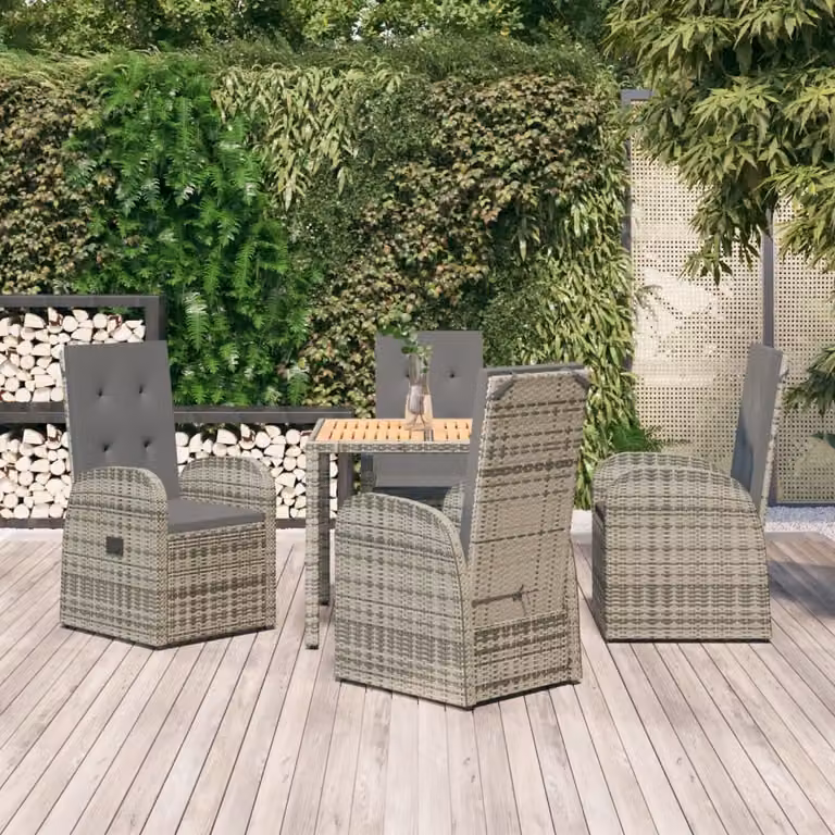 Maison Exclusive - Set da pranzo da giardino 5 pezzi con cuscini grigio in polyrattan