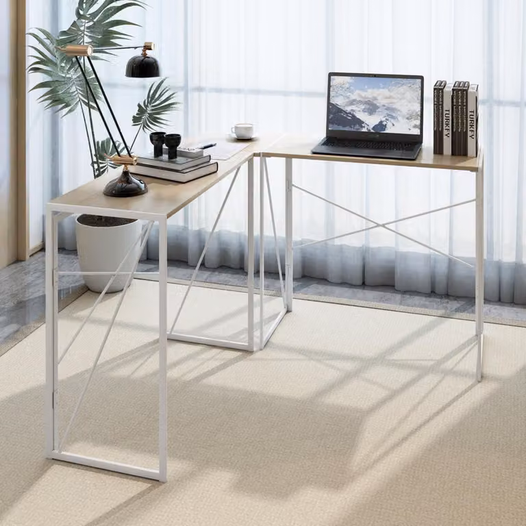 Moderna scrivania a L, scrivania angolare, scrivania per computer, scrivania per PC e laptop, scrivania da lavoro per l'ufficio domestico e lo studio, scrivania di design