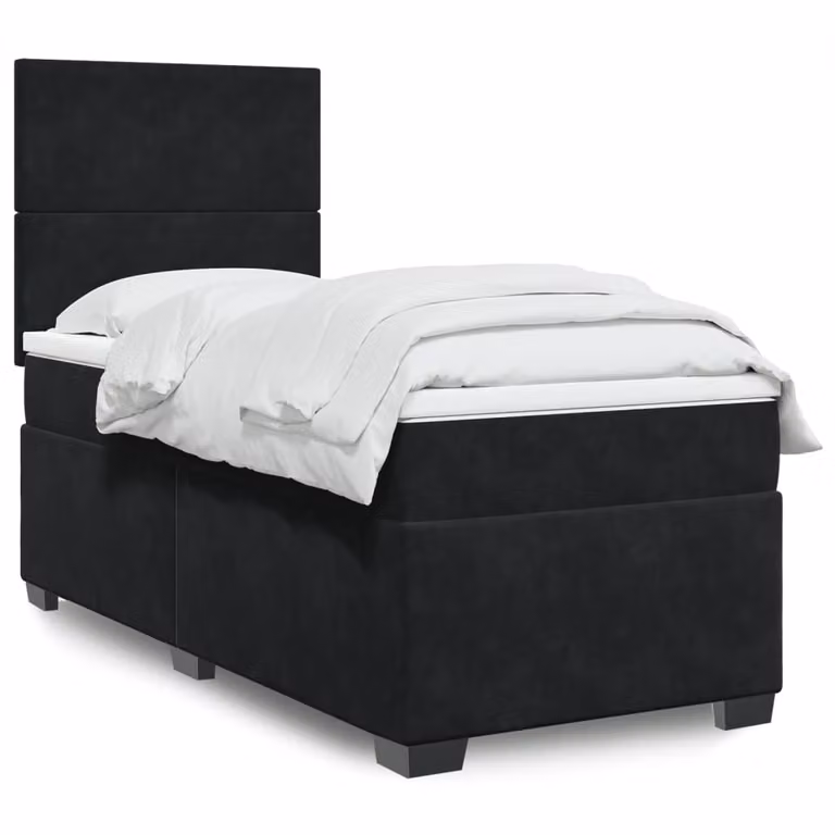vidaXL Giroletto a Molle con Materasso Ibrido in Velluto Nero, L/P/H: 90 x 190 cm
