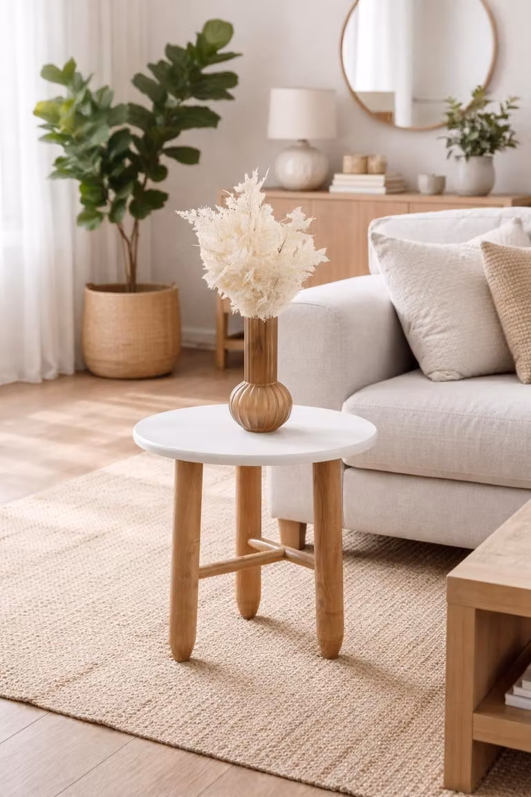Tavolino di design, ideale per il soggiorno moderno, in legno bianco