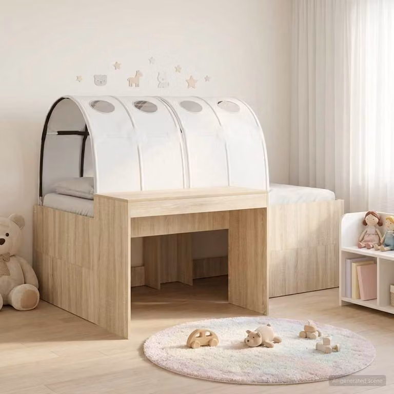 Letto singolo con tunnel e scaffale vidaXL in legno Rovere e Bianco 80x200 cm