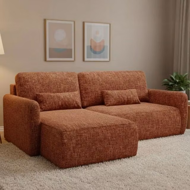 Pagno Divano Letto con Penisola Contenitore Arancione, L/P/H: 207 x 148 cm