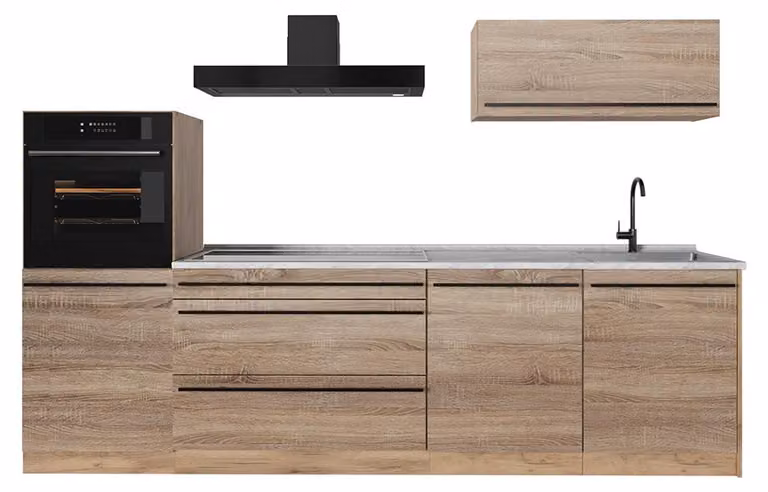 Cucina componibile Vicco R-Line Sonoma/Rovere dorato 280 cm piano di lavoro Marmo, Model 67263