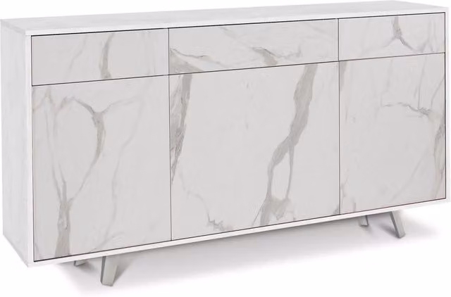 Mobile 3 Ante 3 Cassetti 164x92x41 cm Ossido Bianco/Marmo Calacatta