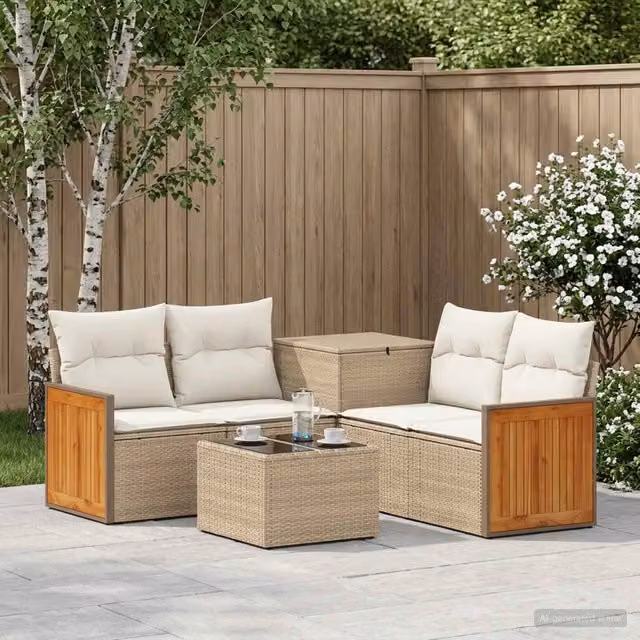 Set di divani 6 pz Beige e Bianco Crema 55 x 55 x 37 cm 3447720