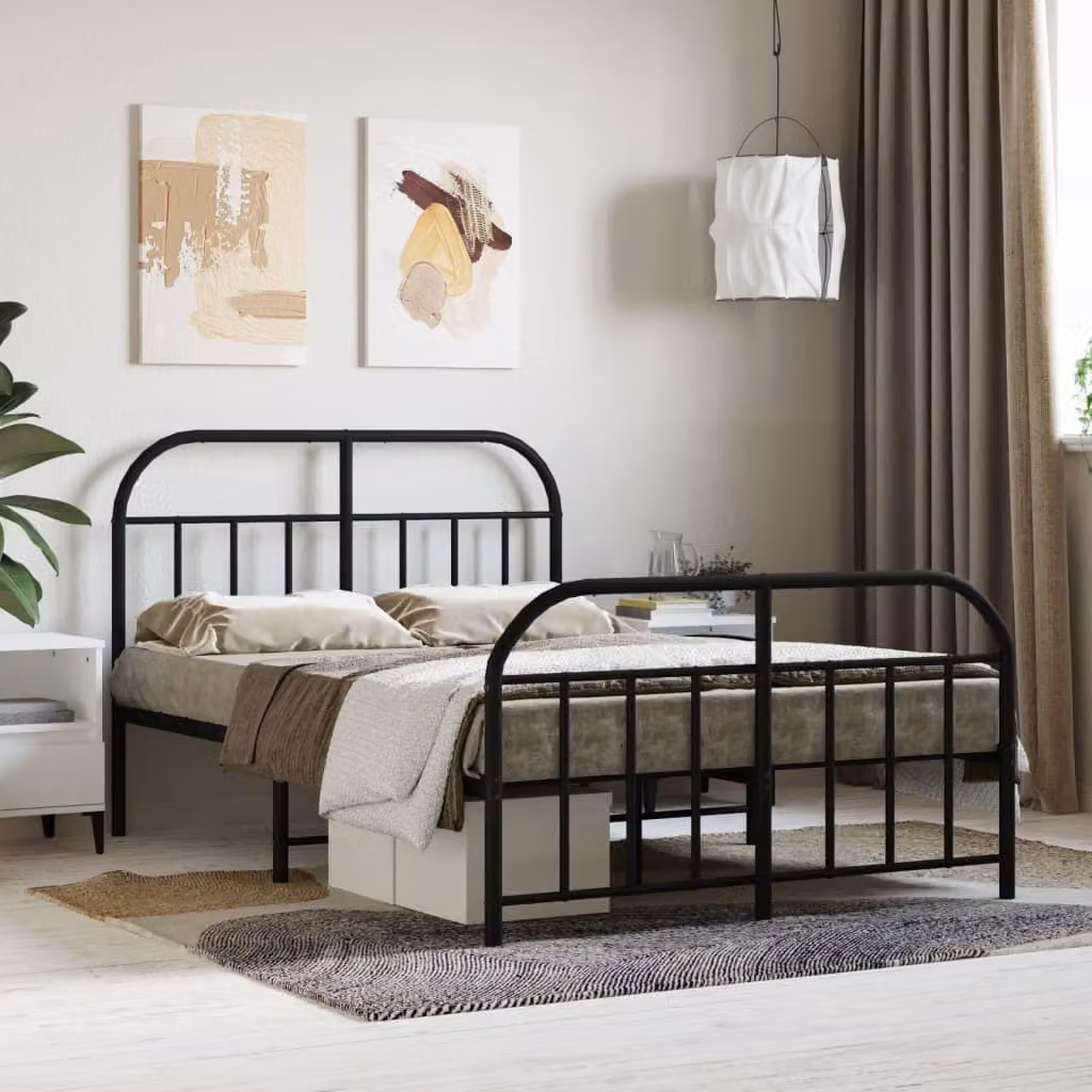 The Living Store Struttura letto con testiera e pediera in metallo nero 120x190 cm
