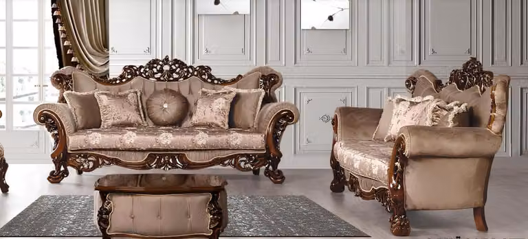 Garnitur Sofagarnitur 3+3 Sitzer Sofas Sofa Luxus Stil Stoff Wohnzimmer Barock