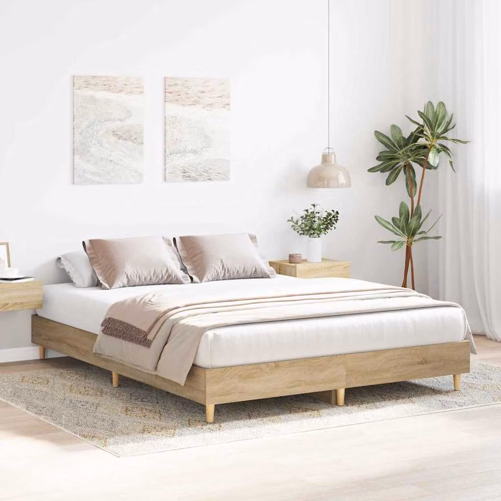 Struttura del letto moderna vidaXL Sonoma in legno ingegnerizzato, marrone e beige, L: 155 cm, P: 206 cm, H: 25 cm