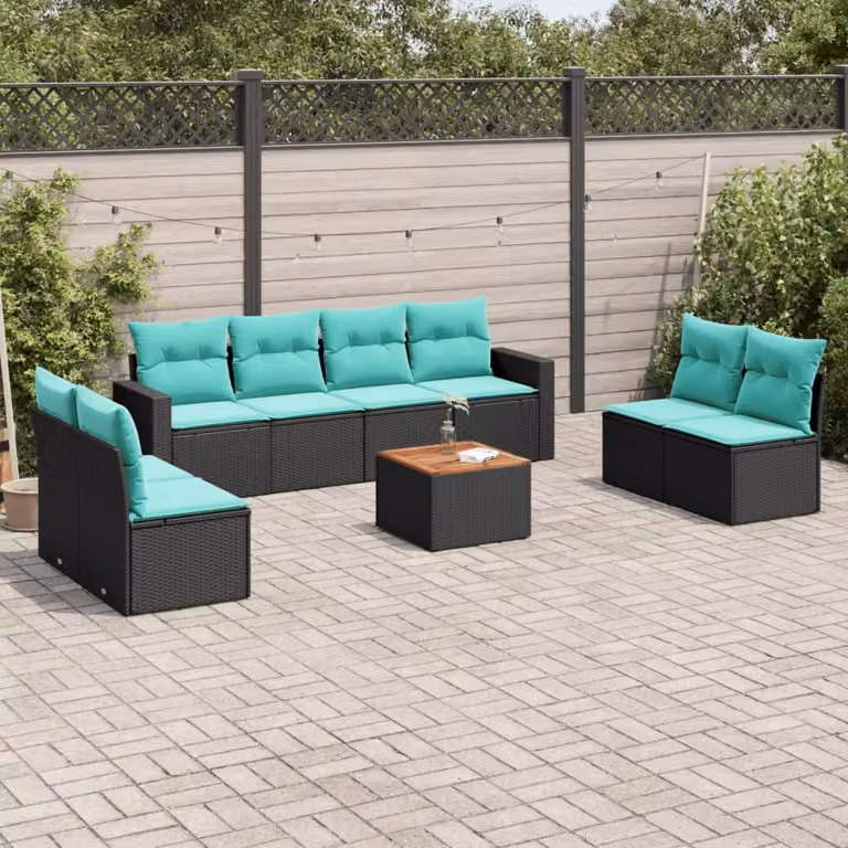 Maison Exclusive - Set da giardino 9 pezzi con cuscini in polyrattan nero