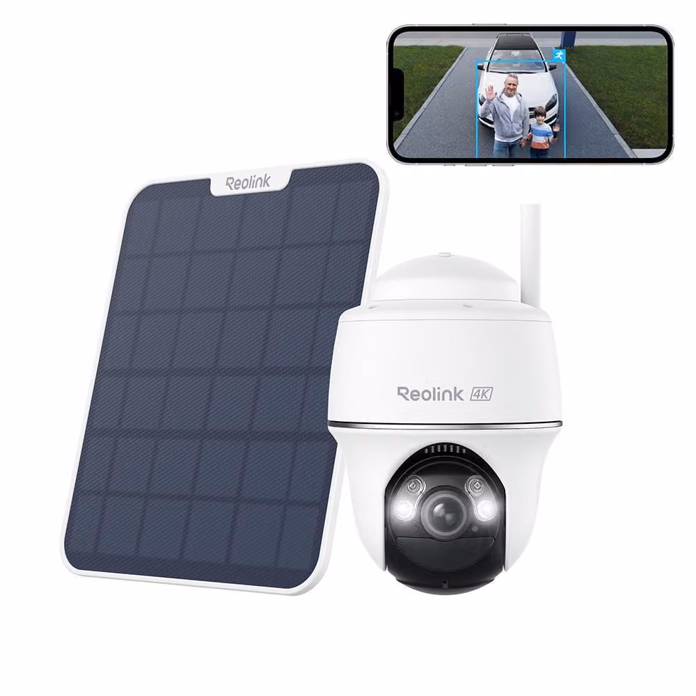 Telecamera di sorveglianza per esterni Reolink 4K 8MP 5/2,4 GHz WiFi a batteria/pannello solare, visione notturna a colori con faretto, rilevamento persone/veicoli/animali, panoramica e inclinazione