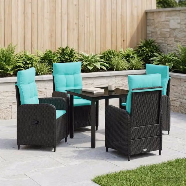 Set da Pranzo per Giardino 5 pz Nero e Turchese polyrattan 3422477