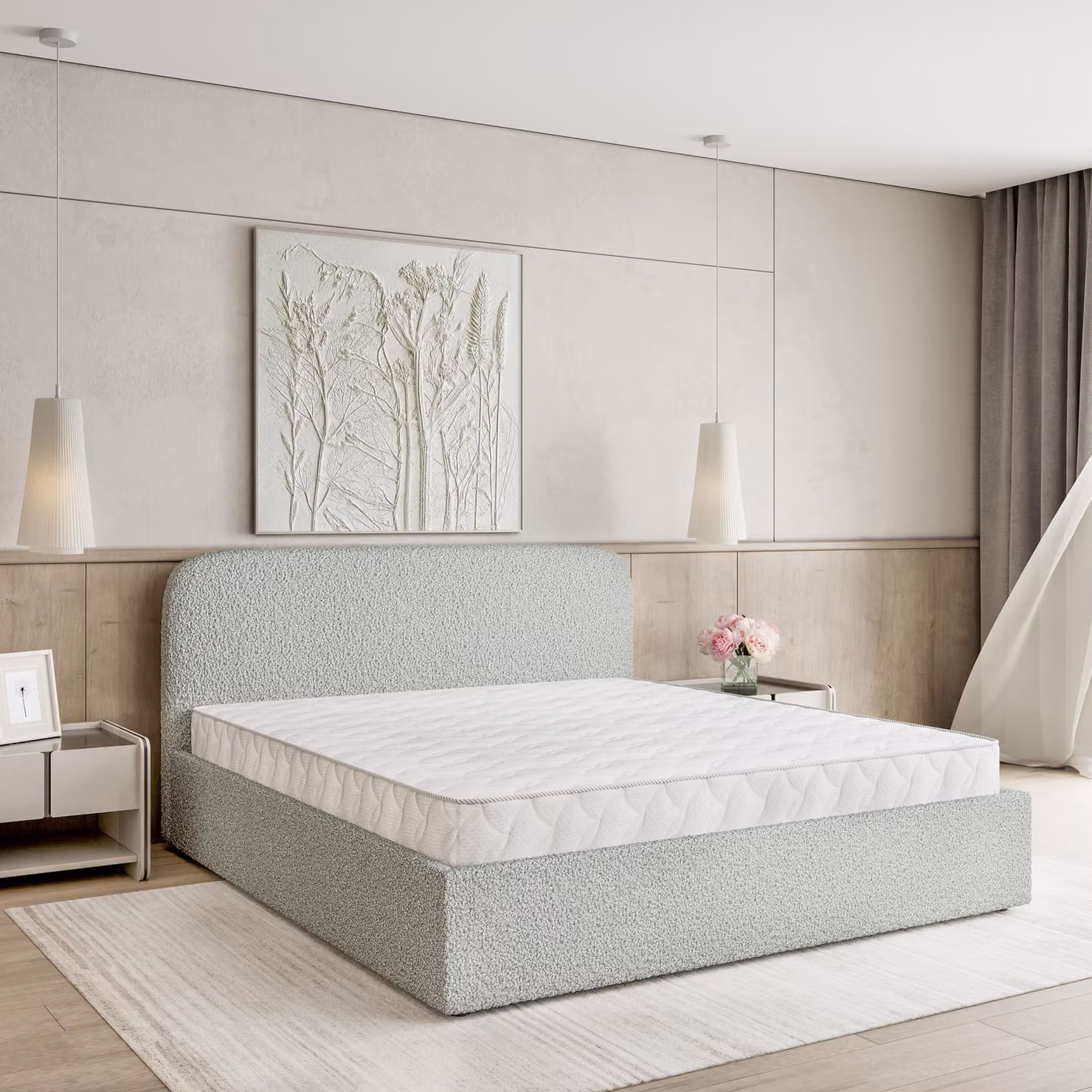 Letto imbottito Masseno RENIVE 180x200 cm, letto imbottito con cassettiera - grigio chiaro, QUELLE 83