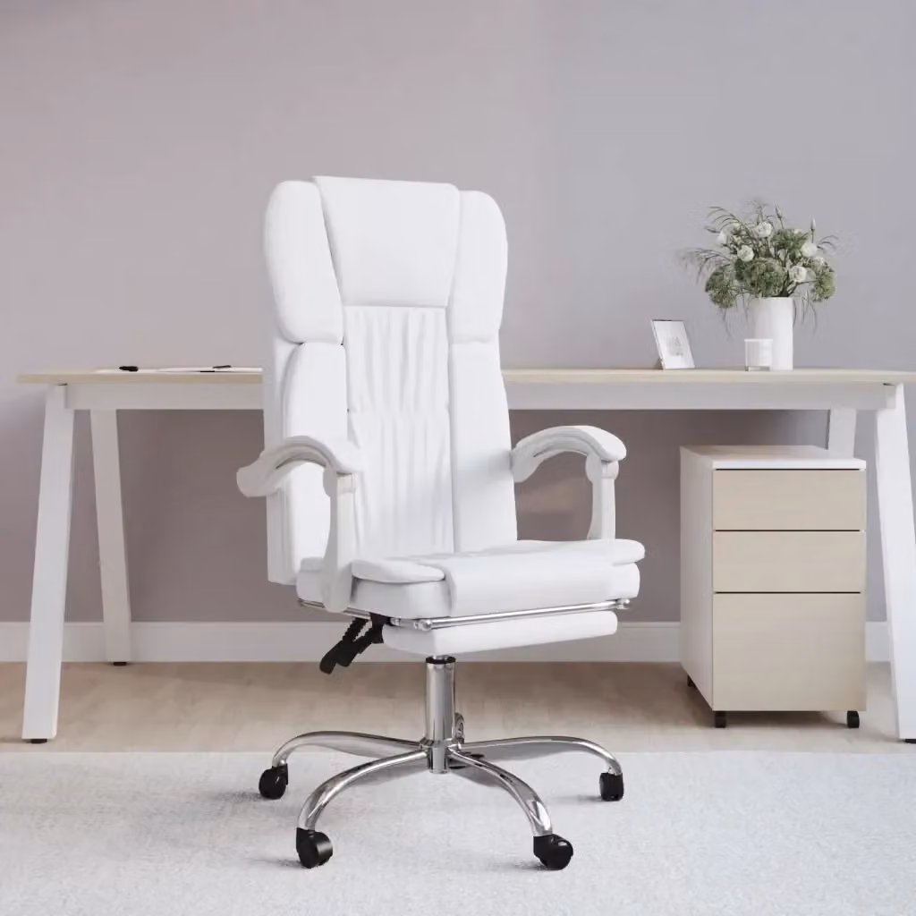 Sedia Relax da Ufficio Executive DESIGN IN Bianca in Similpelle con Poggiatesta e Ruote, L/P/H: 63 x 56 x 122 cm – 2