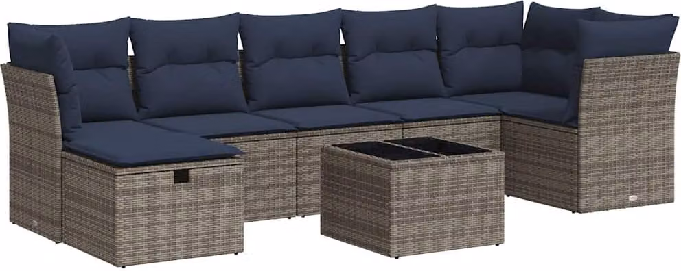 Set Divano da Giardino 8 pz con Cuscini Grigio in Polyrattan