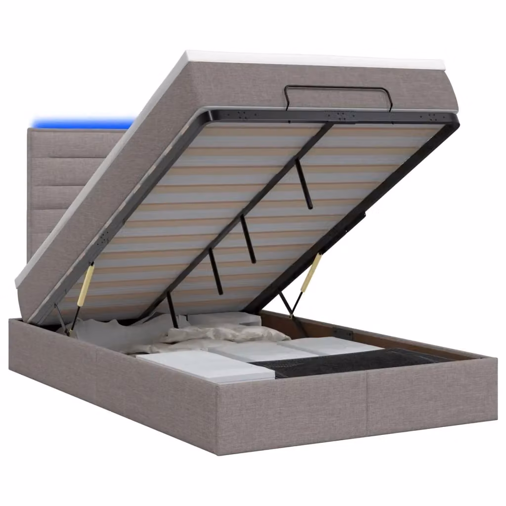 Letto Ottomano con Materasso e Illuminazione LED vidaXL in Tessuto Beige L/P/H: 200 x 120 x 88 cm – 2