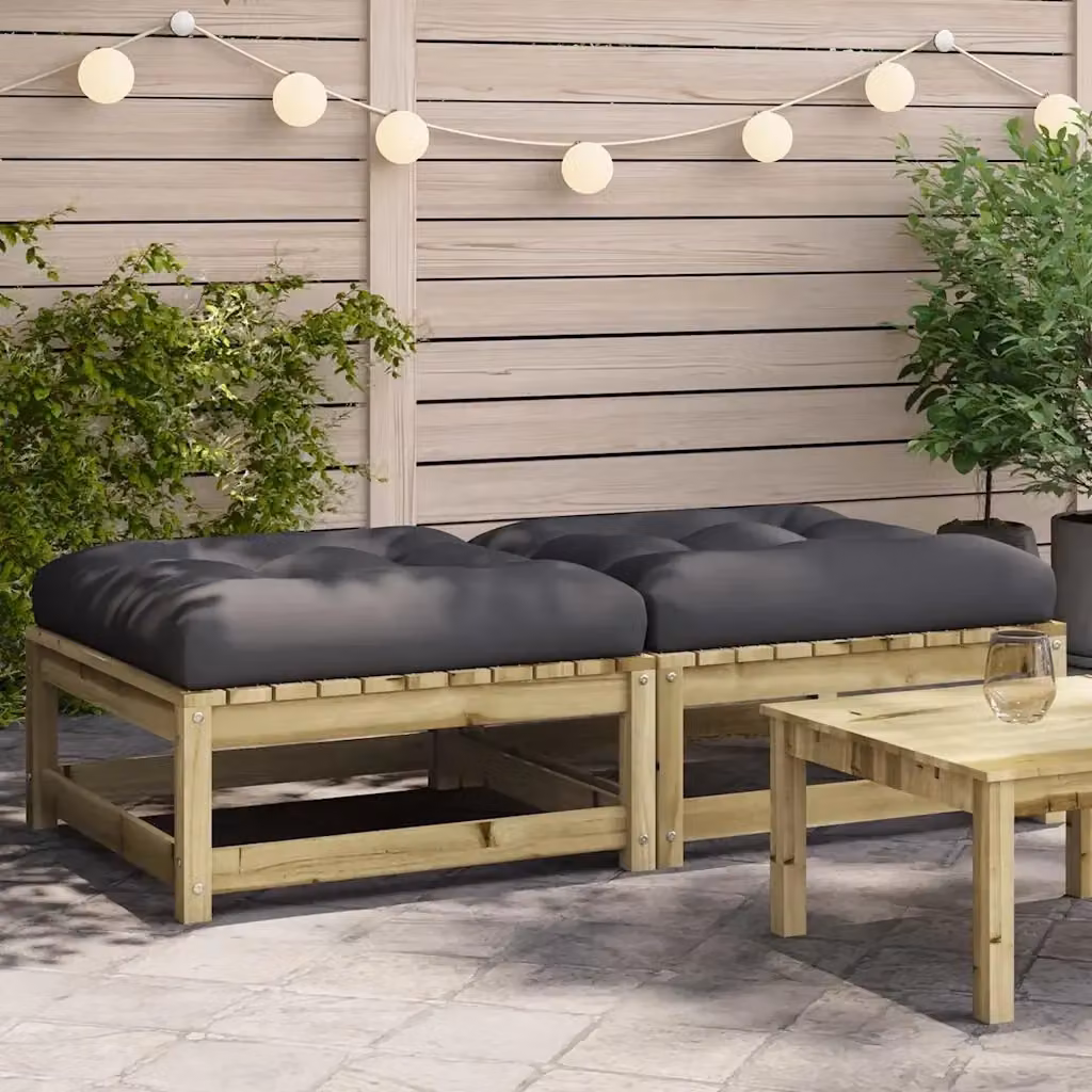 Poggiapiedi da giardino in legno di pino impregnato con 2 cuscini color antracite CFW2926641 – 2