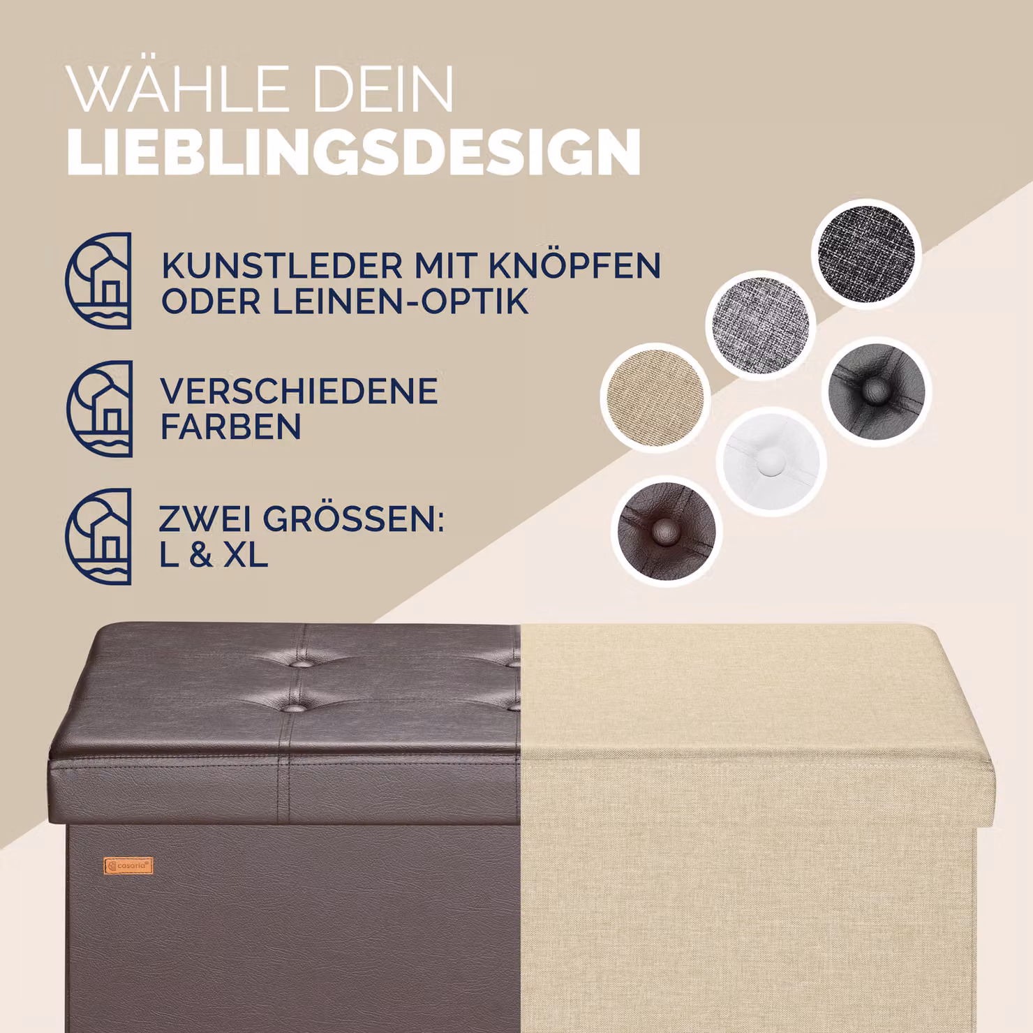 Pouf seduta Casaria® marrone con rivestimento rimovibile L/P/H: 80 x 40 x 40 cm – 3