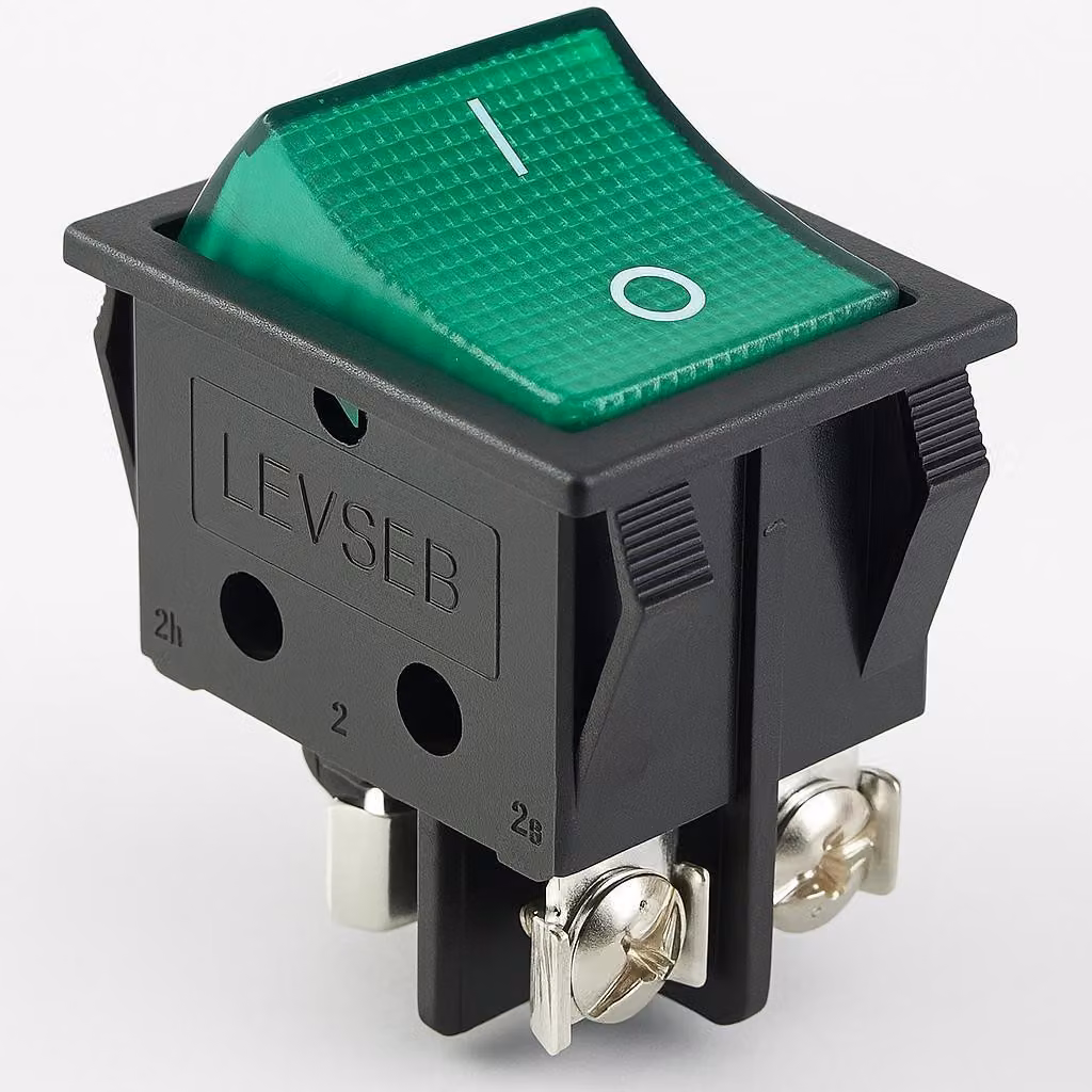 Interruttore a bilanciere verde con collegamento a vite, 2 poli (4 pin) 16 A 250~ illuminato a LED