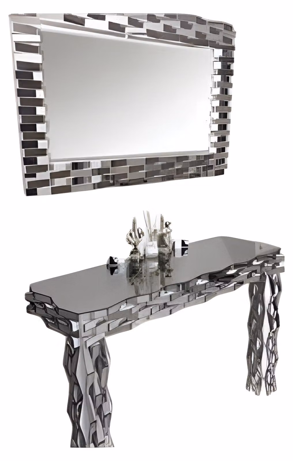 Moderne graue Holzkonsole mit Spiegel für eleganten Wohnstil