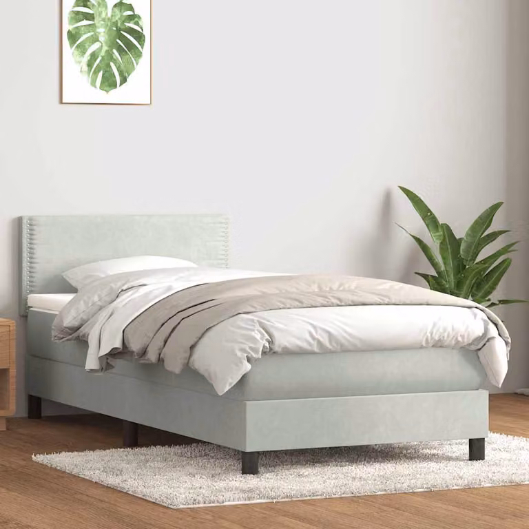vidaXL Giroletto a Molle con Materasso Ibrido in Velluto Grigio e Bianco L: 80 cm, P: 223 cm