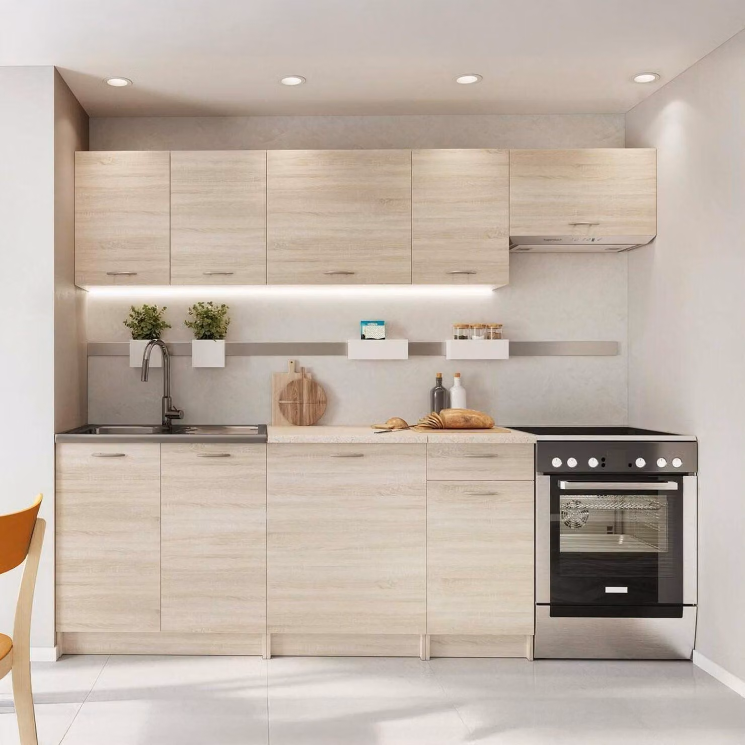 Urzulei - Cucina, Marrone Rovere, Modulabile, Elettrodomestici non inclusi
