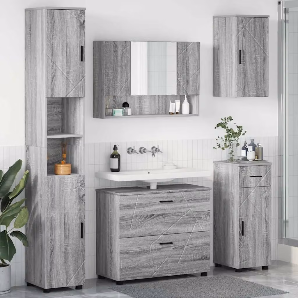 Set di mobili per il bagno moderno vidaXL composto da 5 pezzi in colore grigio e nero, L/P/H: 35 x 30 x 192 cm – 1
