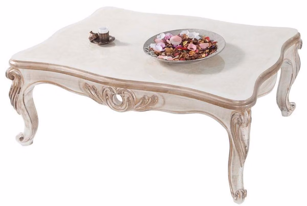 Casa Padrino tavolino barocco bianco / bronzo antico 122 x 82 x h. 46 cm - tavolino da salotto in legno massiccio in stile barocco