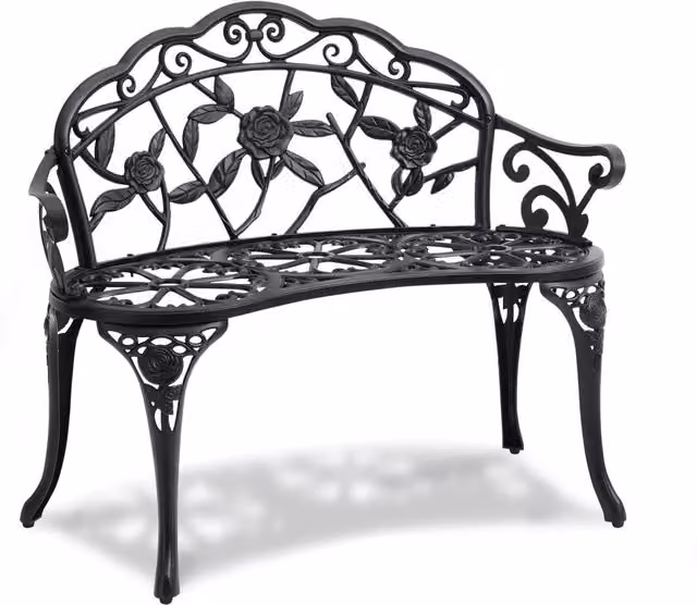 Panchina da Giardino in Metallo con Schienale e Braccioli XG1002 57x98,7x79 cm Panchina da Esterno Robusta per Cortile Portico Carico 218 kg