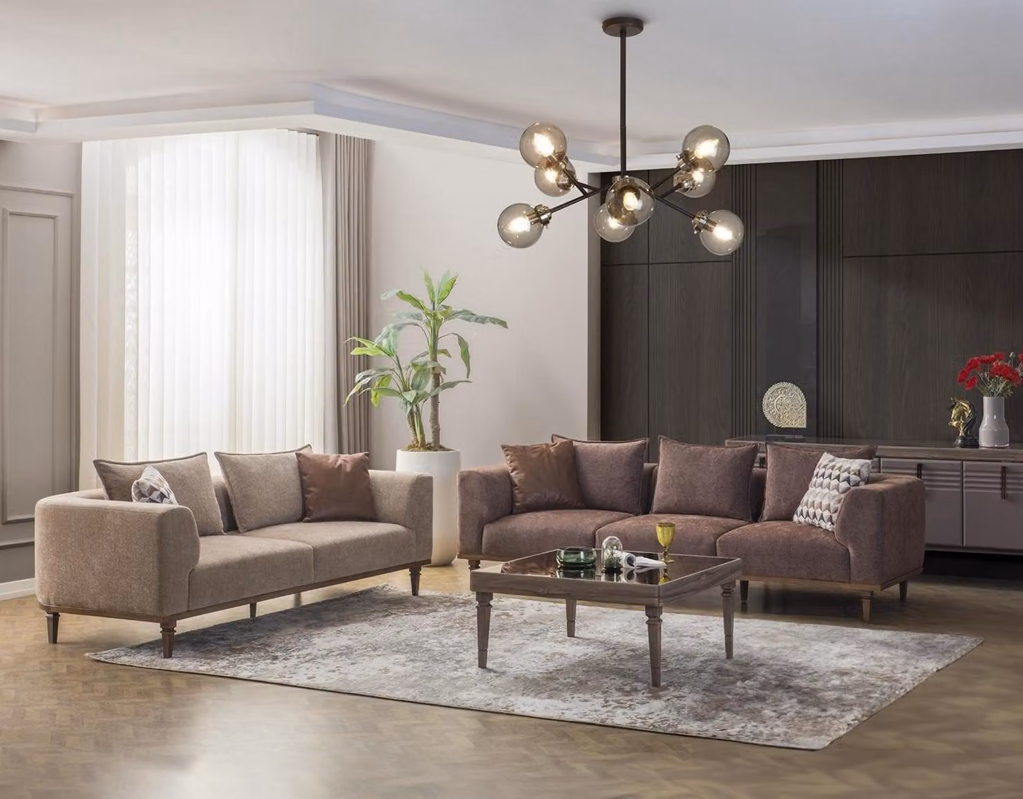 Couchgarnitur Viersitzer Dreisitzer Braun Stoffsofa Polstersofa Couch