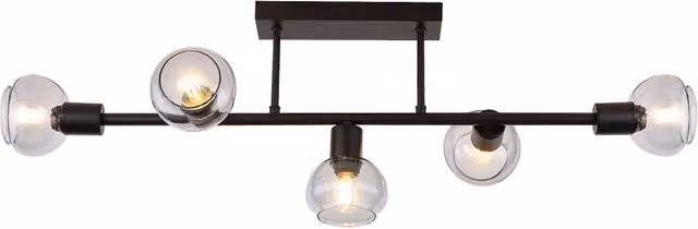 Plafoniera Rabalux Sullivan con 5 sfere in vetro nero e grigio fumé per soggiorno e camera da letto