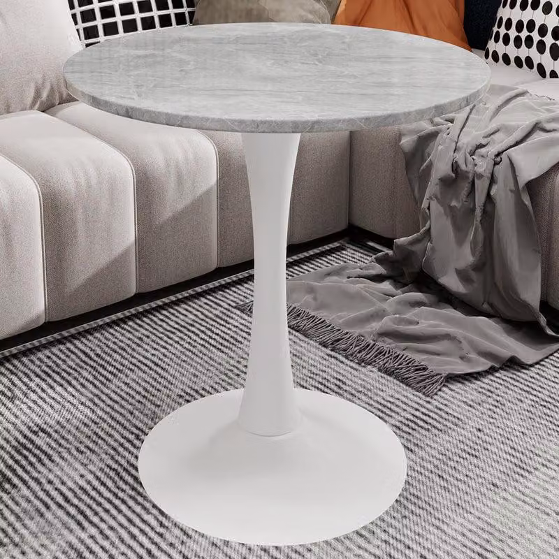 Tavolino rotondo – Versatile tavolino da caffè e tavolino laterale con piano in materiale simile al marmo e gambe grigio chiaro