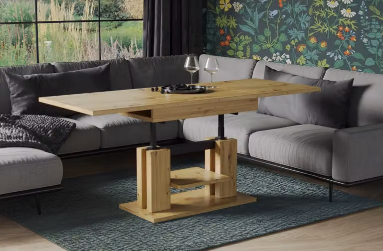 Tavolino Endo-Möbel Iso 110-170cm a doppia alzata regolabile in altezza e allungabile (rovere Artisan)