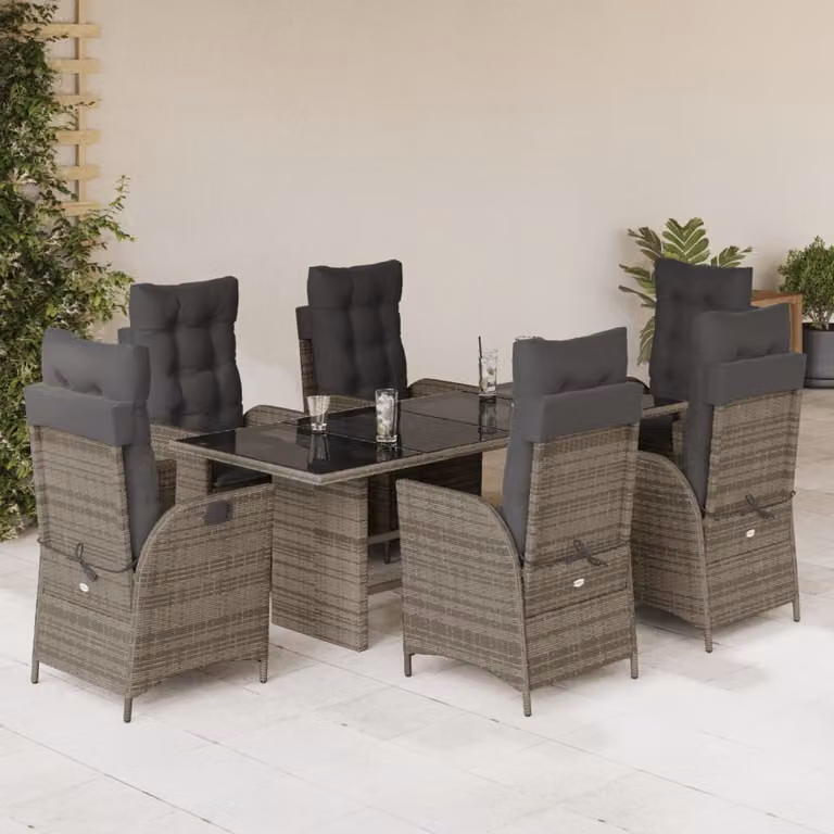 vidaXL Set da Pranzo da Giardino 7 pz in Polyrattan Grigio con Piano in Vetro