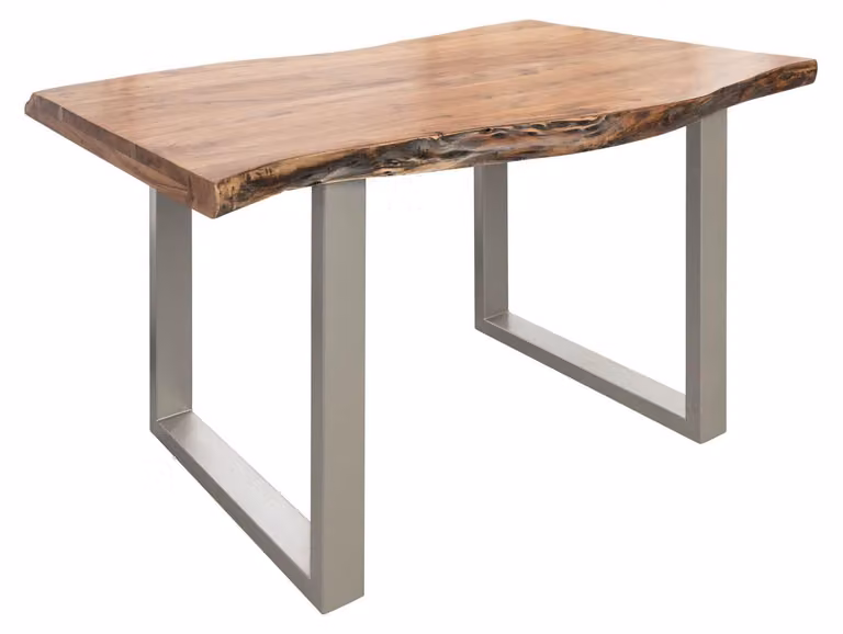 MASSIVMOEBEL24 | FREEFORM 5 Tavolo da pranzo in legno di acacia - laccato natur / gambe in ferro - argento mat 140x90x77